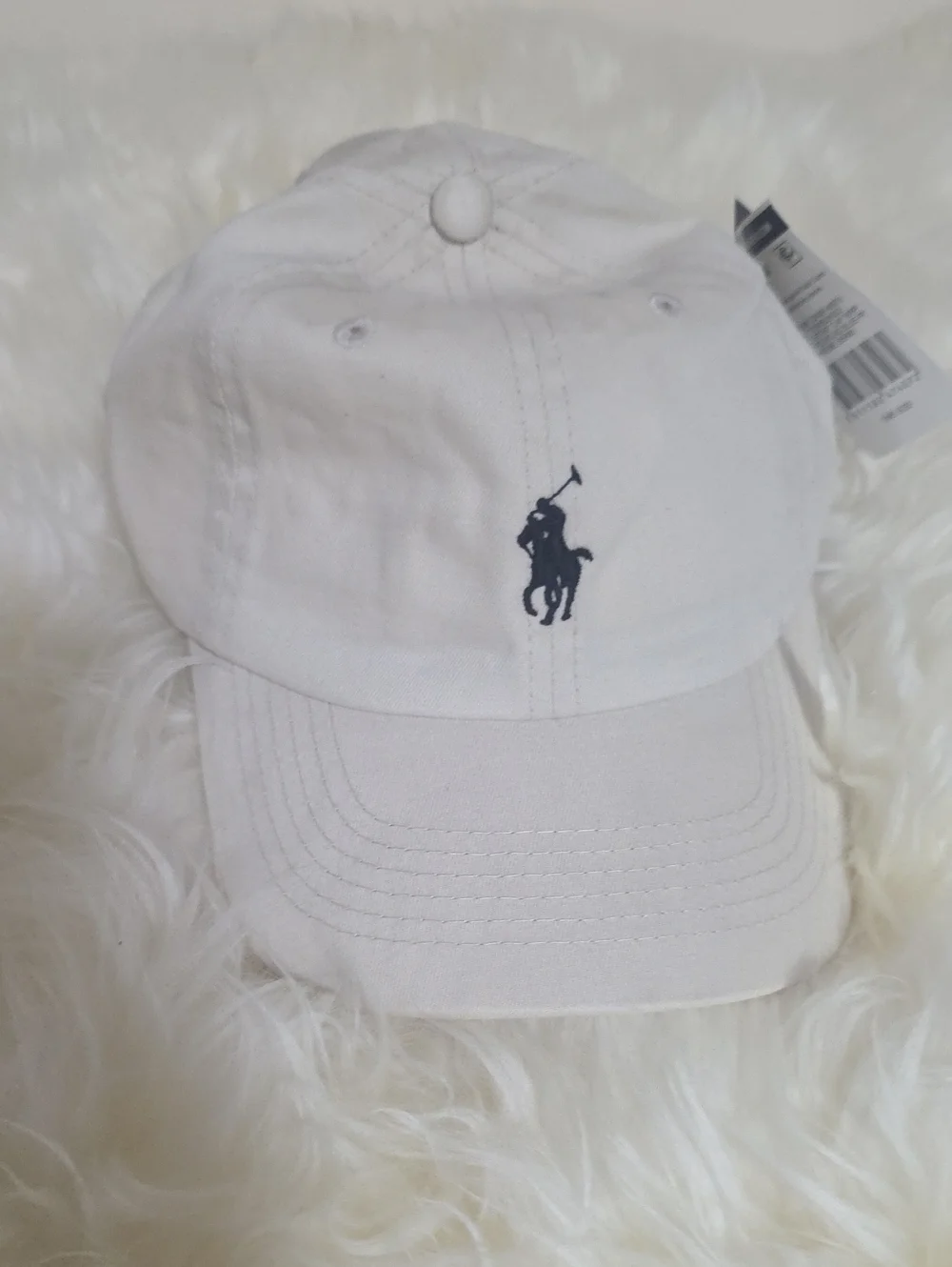 Ralph Lauren White Cap with Navy Polo Logo